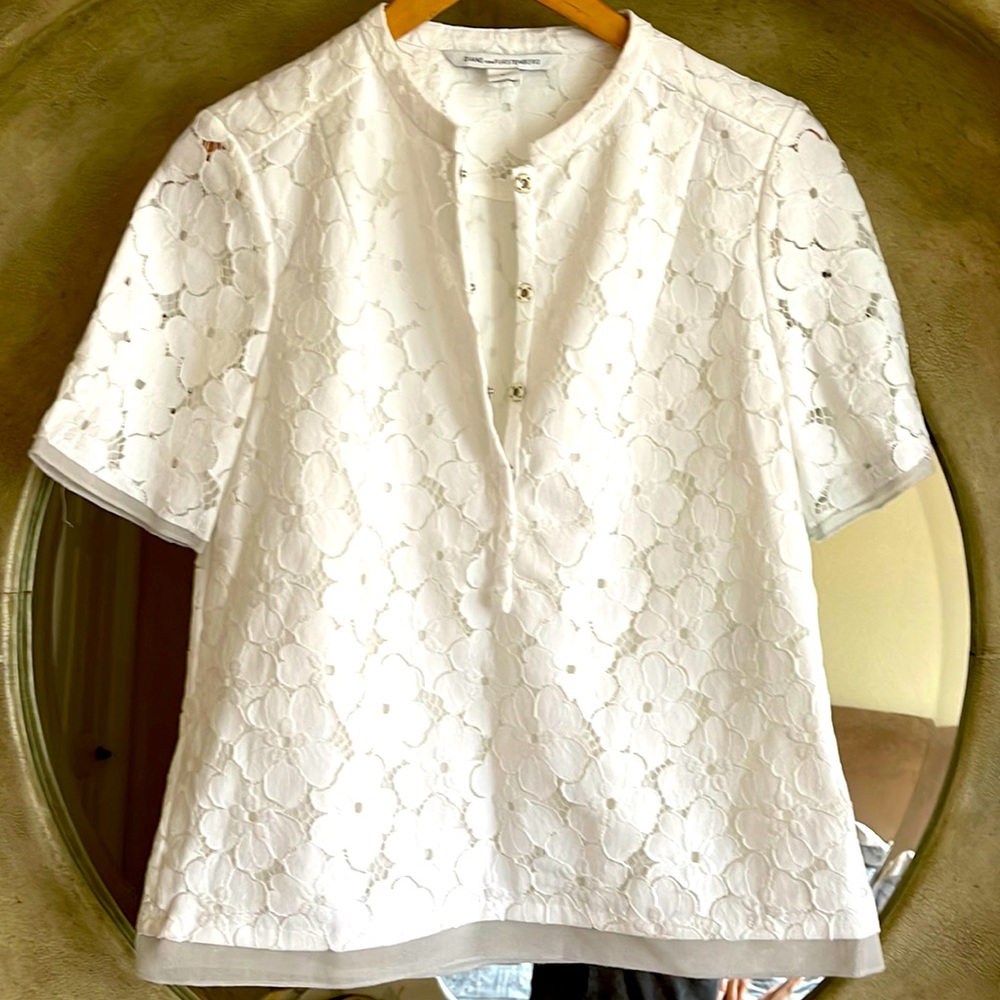 Diane Von Furstenberg White Lace Blouse